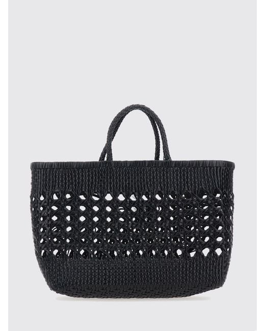 OSOI Black Biscuit Woven Recycled Leather Handbag With Double Handle