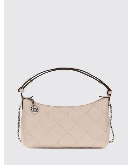 Tory Burch Pink Fleming Quilted Smooth Leather Mini Shoulder Bag With Logo