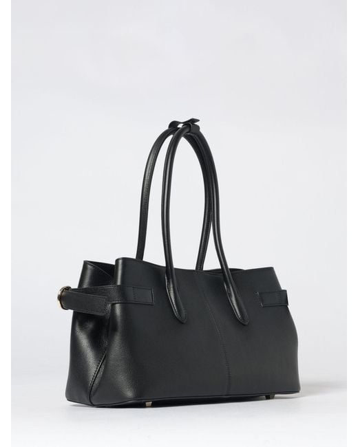 Patrizia Pepe Black Calfskin Leather Shoulder Bag With Fly Logo And Double Handle