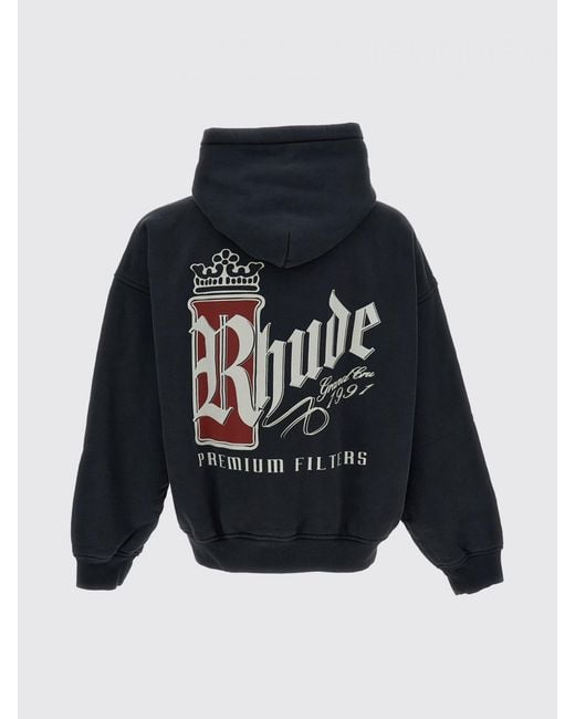 Rhude Blue Cotton Hoodie With Kangaroo Pocket And Contrasting Logo for men
