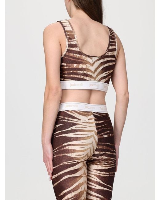 Just Cavalli Brown Zebra Print Polyester Crop Top