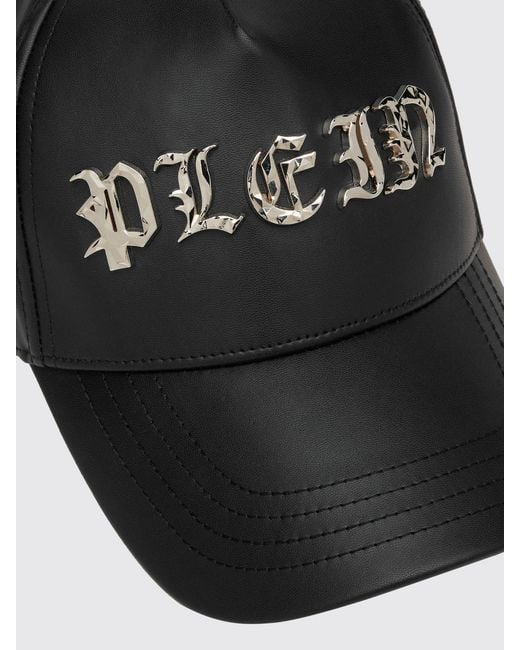 Philipp Plein Black Leather Baseball Cap With Logo for men
