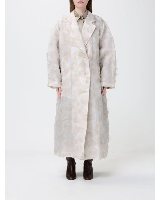 Max Mara White Double-Breasted Oversized Silk Coat