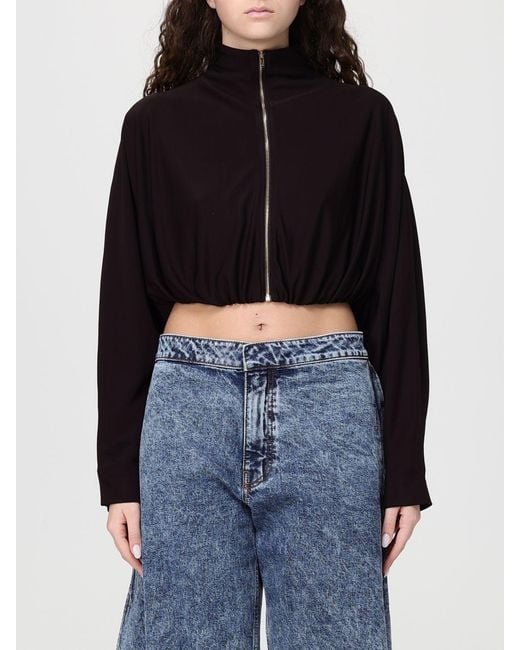 Alaïa Black Viscose Blend Crop Bomber Jacket With Zip