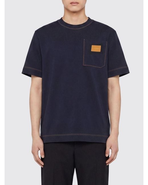 Fendi Blue Cotton T-Shirt With Logo for men