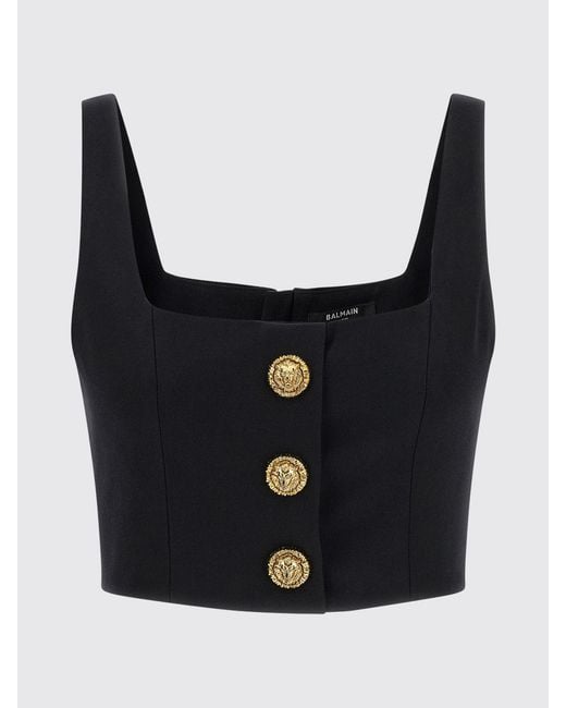 Balmain Blue Virgin Wool Cropped Top With Buttons