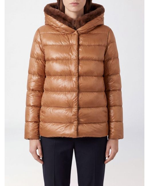 Herno Blue Water-Repellent Nylon Down Jacket With Shearling Hood