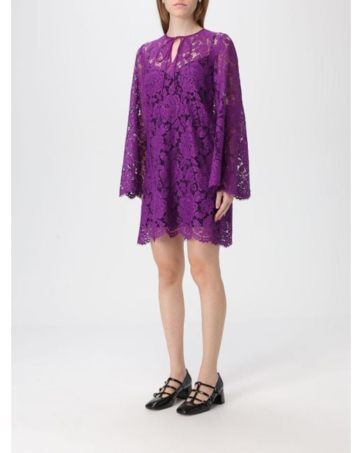 Dolce & Gabbana Lace Mini Dress in Purple | Lyst