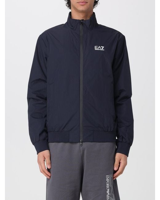 EA7 Blue Polyester Jacket With Logo for men