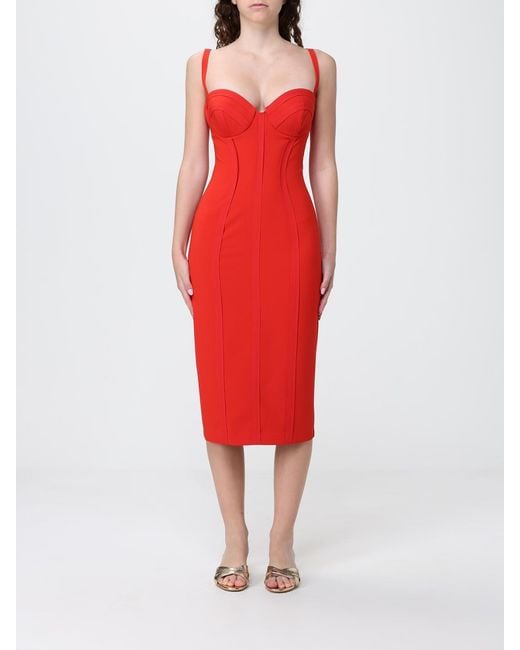 Elisabetta Franchi Red Light Crêpe Dress With Raw Cut Fabric