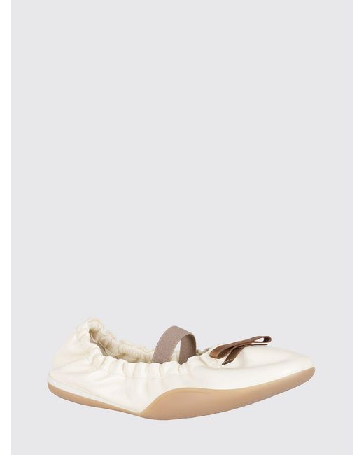 3Juin Natural Ruched Leather Ballerinas With Bow