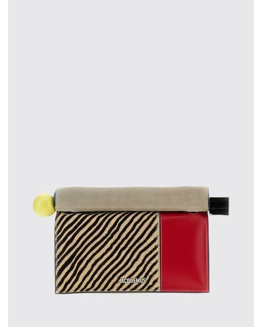 Jacquemus White Rond Carré Animal-Print Pony Hair Clutch With Metallic Logo