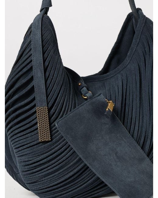 Emporio Armani Blue Suede Leather Shoulder Bag With Internal Pouch