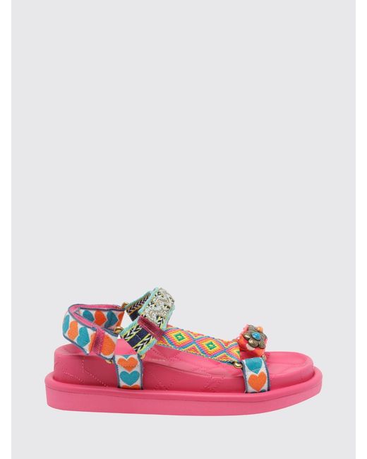 Kurt Geiger Pink Orson Jacquard Canvas Sandals With Floral Appliqués