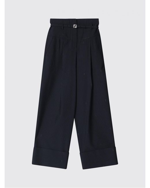 Fendi Black Pinstripe Wool Blend Palazzo Trousers