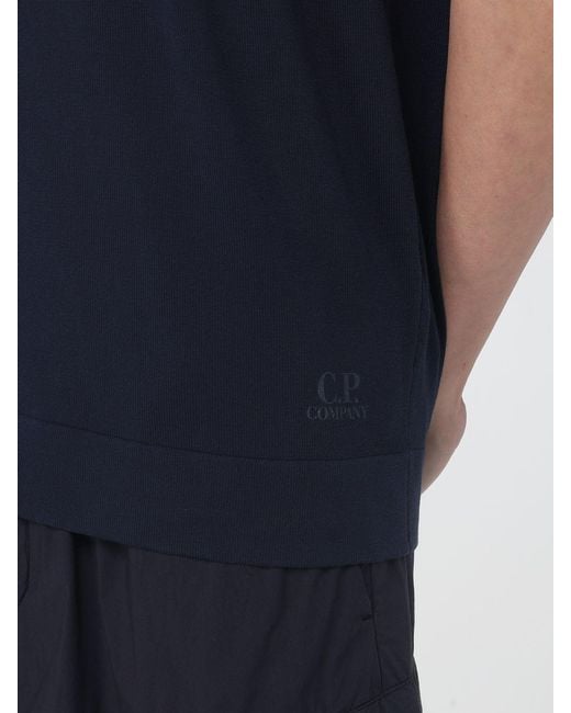 C P Company Blue Cotton Knit Polo Shirt for men