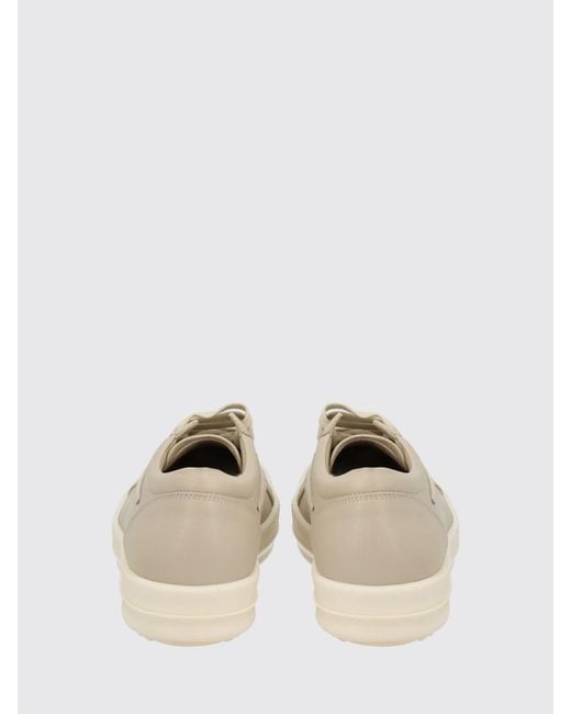 Rick Owens Natural Bicolour Leather And Suede Low-Top Trainers With Padded Ankle