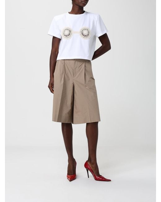 Magda Butrym White Cropped T-Shirts With Crochet Inserts