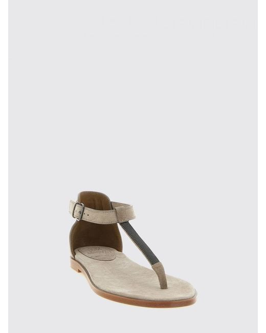 Brunello Cucinelli Natural Suede Low-Heeled Thong Sandals