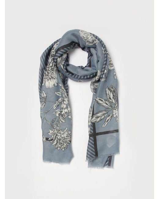Liu Jo Blue Floral Cotton Blend Scarf
