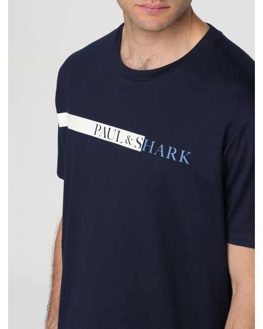 T-shirt in cotone con logo di Paul & Shark in Blue da Uomo