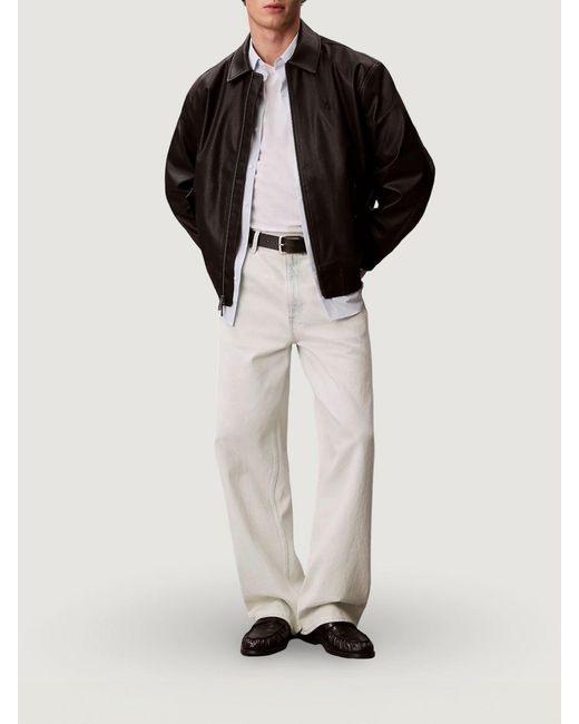 Calvin Klein Black Faux Leather Bomber Jacket for men