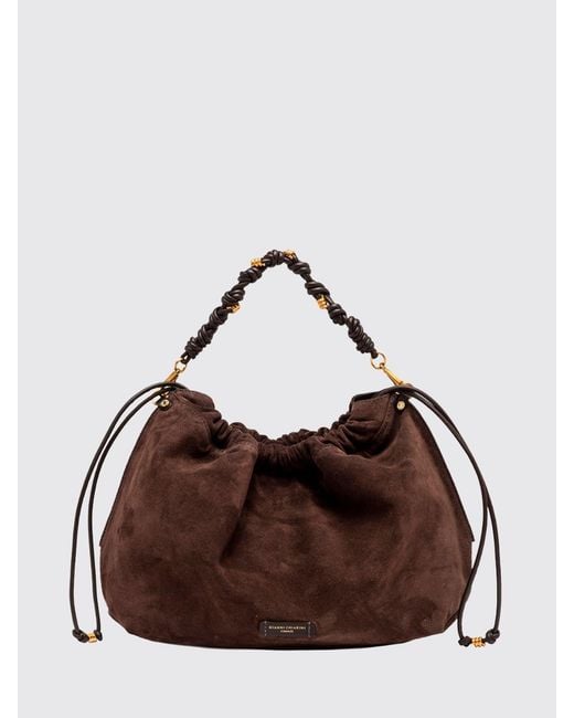 Gianni Chiarini Brown Morgana Suede Shoulder Bag With Drawstring Closure