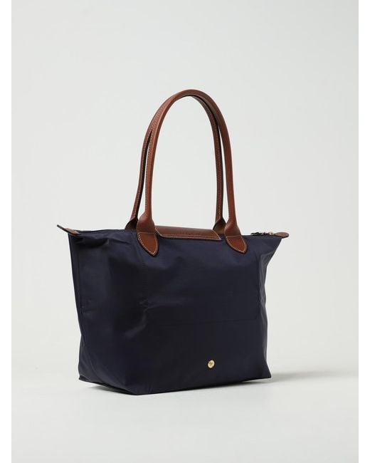 Longchamp Blue Le Pliage Original M Nylon And Grained Leather Bag