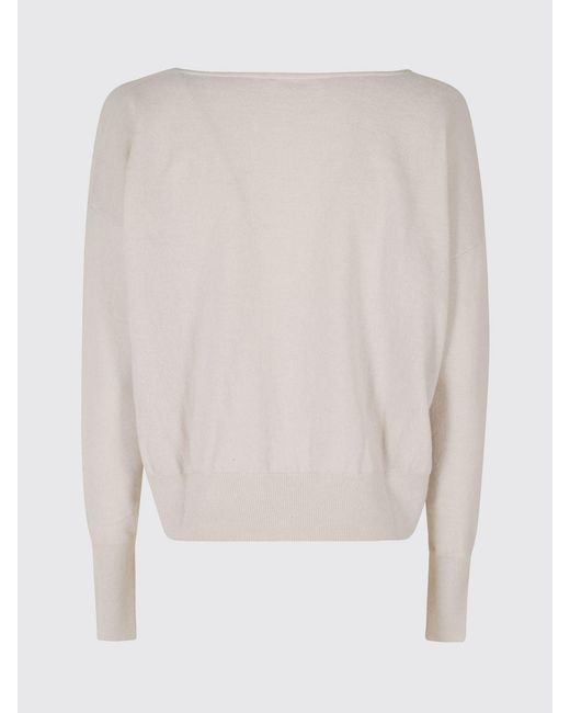 Roberto Collina White Merino Wool And Cashmere V-Neck Jumper With Dropped Shoulders