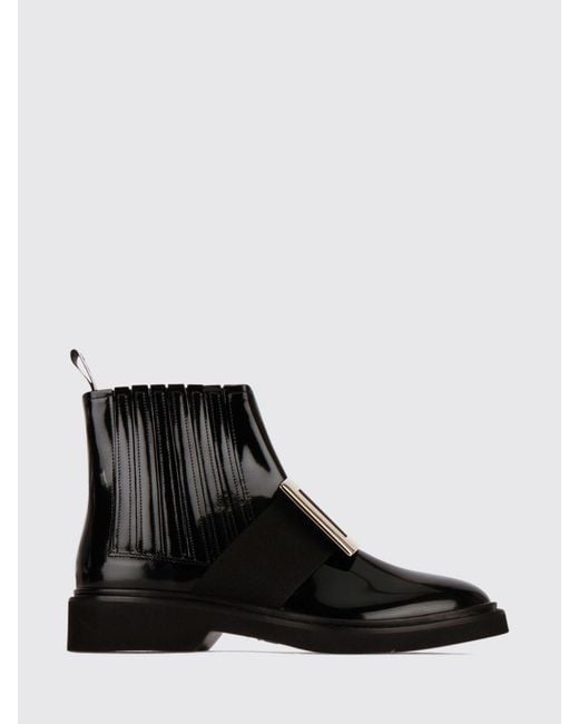 Roger Vivier Black Brushed Leather Chelsea Boots With Buckle