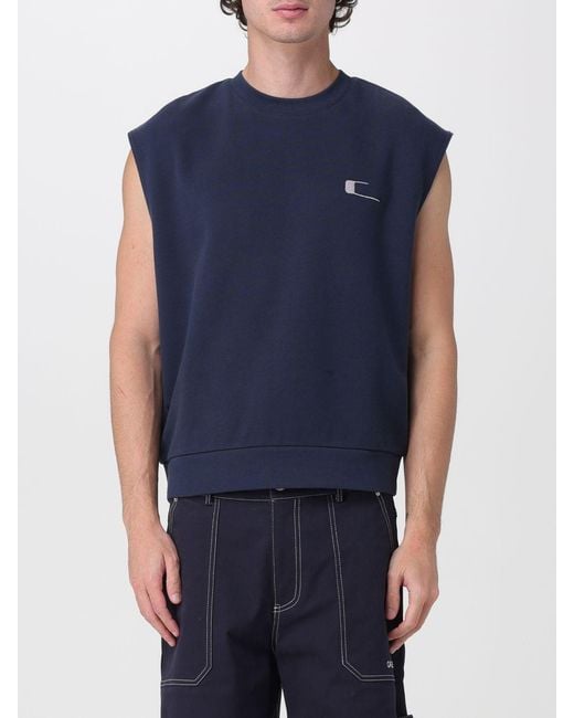 Carrera Blue Sleeveless Cotton Sweatshirt With Crew Neck And Contrast Logo for men