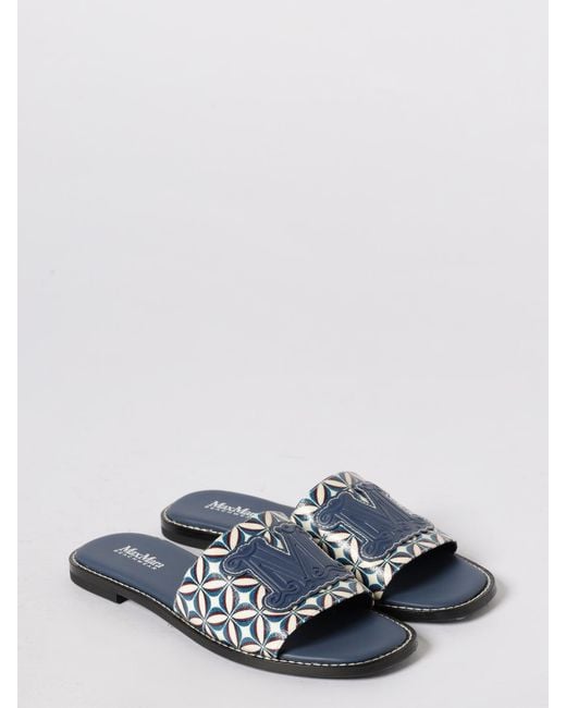 Max Mara White Dovere Printed Cotton Canvas Sliders