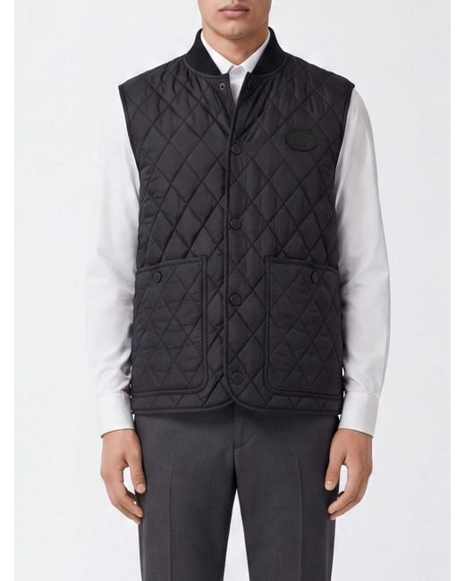 Burberry Blue Quilted Nylon Vest With Bomber Collar And Ekd Logo Detail for men