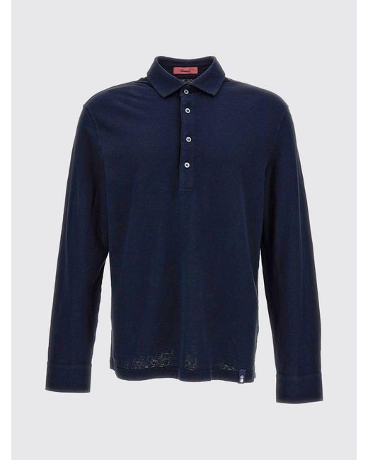 Drumohr Blue Long-Sleeved Linen And Cotton Polo Shirt With French Collar for men