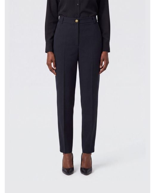 Pinko Blue Slim Fit Skinny Wool Blend Mid-Rise Trousers
