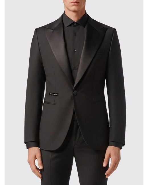 Philipp Plein Black Single-Breasted Wool Blend Blazer for men