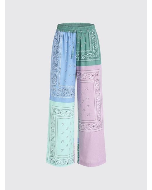 Rohe Blue Cropped Wide-Leg Cotton Trousers With Bandana Print
