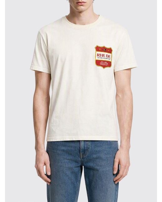 Rhude White Cotton T-Shirt With Logo Crest And Dropped Shoulders for men