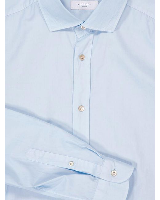 Boglioli Blue Slim Fit Long-Sleeve Cotton Shirt With French Collar for men