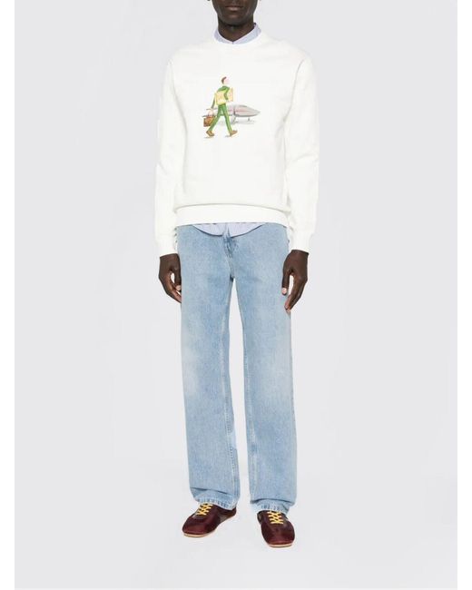Drole de Monsieur White Printed Cotton Crewneck Sweatshirt for men