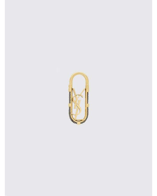 Saint Laurent White Cassandre Metal Keychain With Ysl Monogram for men