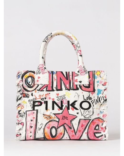 Pinko Red Medium Beach Canvas Shopper Bag With Logo
