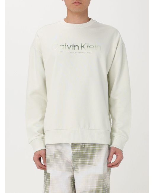 Felpa in cotone con logo di Calvin Klein in Natural da Uomo