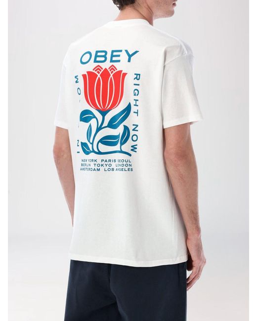 Obey White Printed Cotton T-Shirt for men