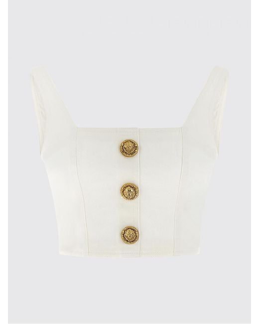 Balmain Blue Cropped Cotton Denim Top With Buttons