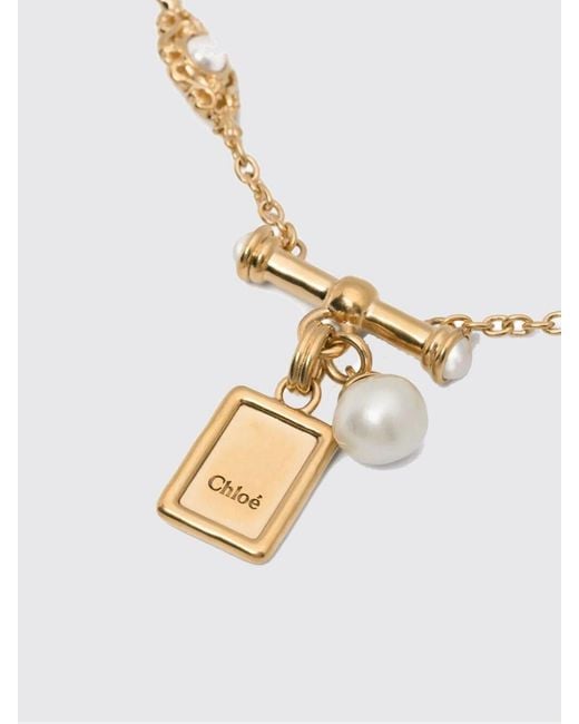 Chloé White Chlo&Eacute Classy Brass Necklace With Synthetic Pearls