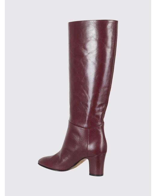 Alberta Ferretti Purple Smooth Leather Knee-High Boots With Mid Heel