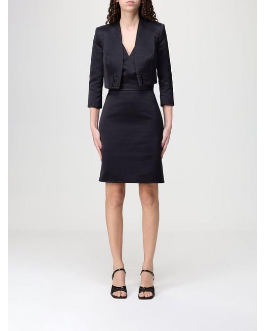 Elisabetta Franchi Blue Duchesse Dress With Crop Jacket