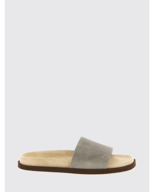 Brunello Cucinelli White Suede Sliders for men
