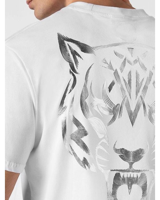 Philipp Plein White Slim Fit Cotton T-Shirt With Graphic Print And Laminated Logo for men